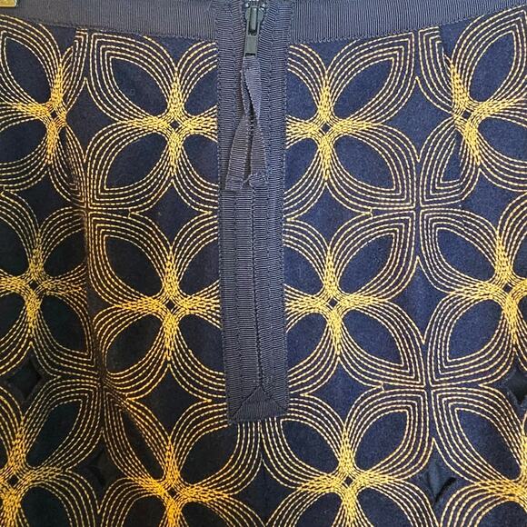 Boden Limited Edition Navy Blue & Gold Wool Cut Out Embroidered Skirt - Picture 3 of 7